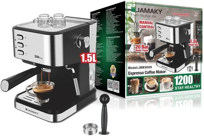 ماكينة تحضير قهوة اسبريسو وكابتشينو 1200 وات جامايكا ايطالي JMK9009