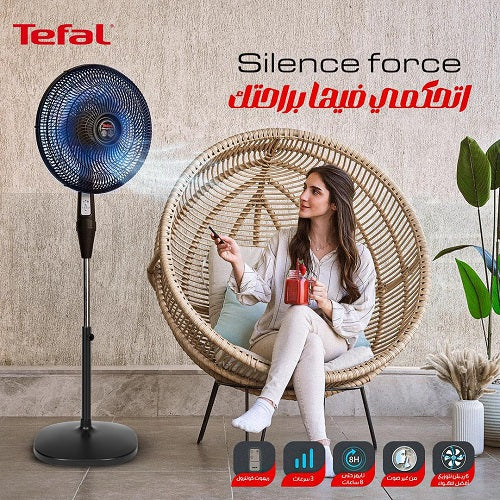 Tefal Silence Force Stand Fan with Remote Control, 16 Inch, 3 Speeds, Black - VG4130EE