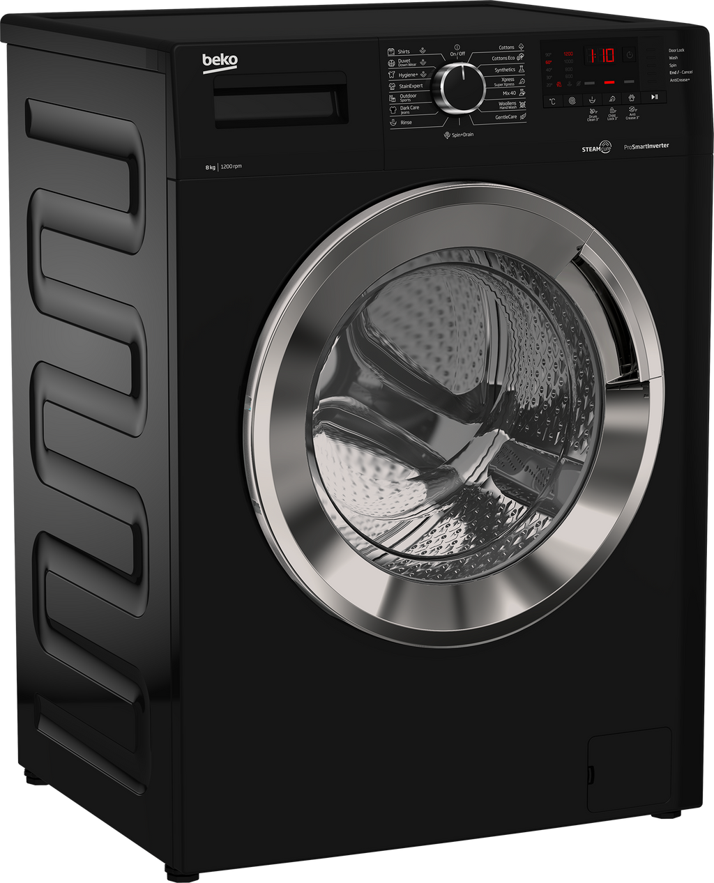 غسالة ملابس فل اوتوماتيك بيكو، 8 كيلو، 1200 لفة، ديجيتال، تحميل امامي، WTV 8612 XBCI - اسود